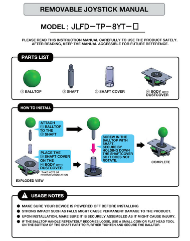 SANWA DENSHI JLFD-TP-8YT Detachable Shaft Joystick