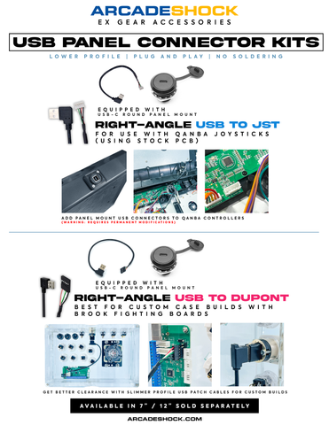 EX GEAR Custom USB Control Panel Connector Kits for Brook PCBs, Hori or Qanba Controllers