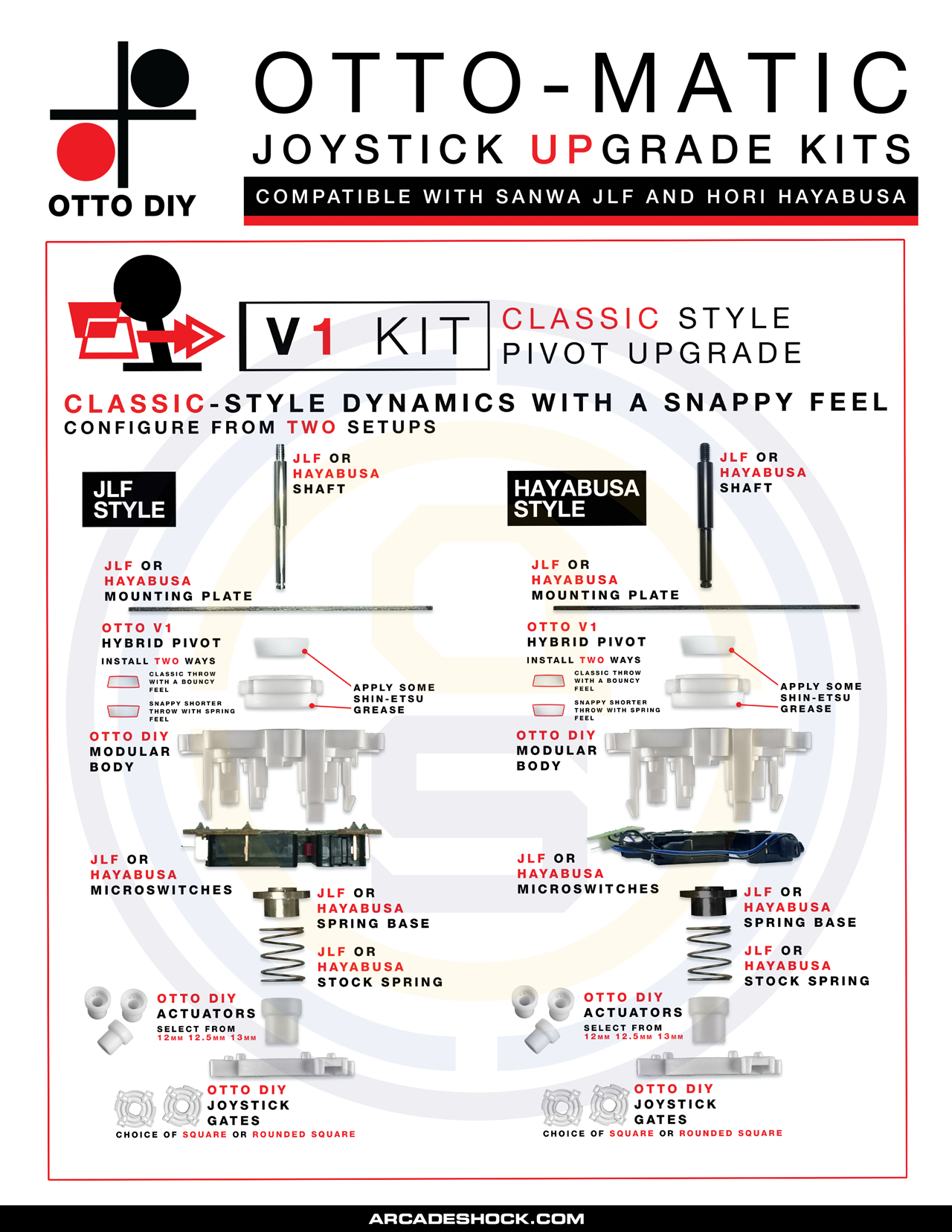 OTTO DIY JLF and – TYPE Shock Arcade Kits - Joystick Upgrade Choose Hayabusa